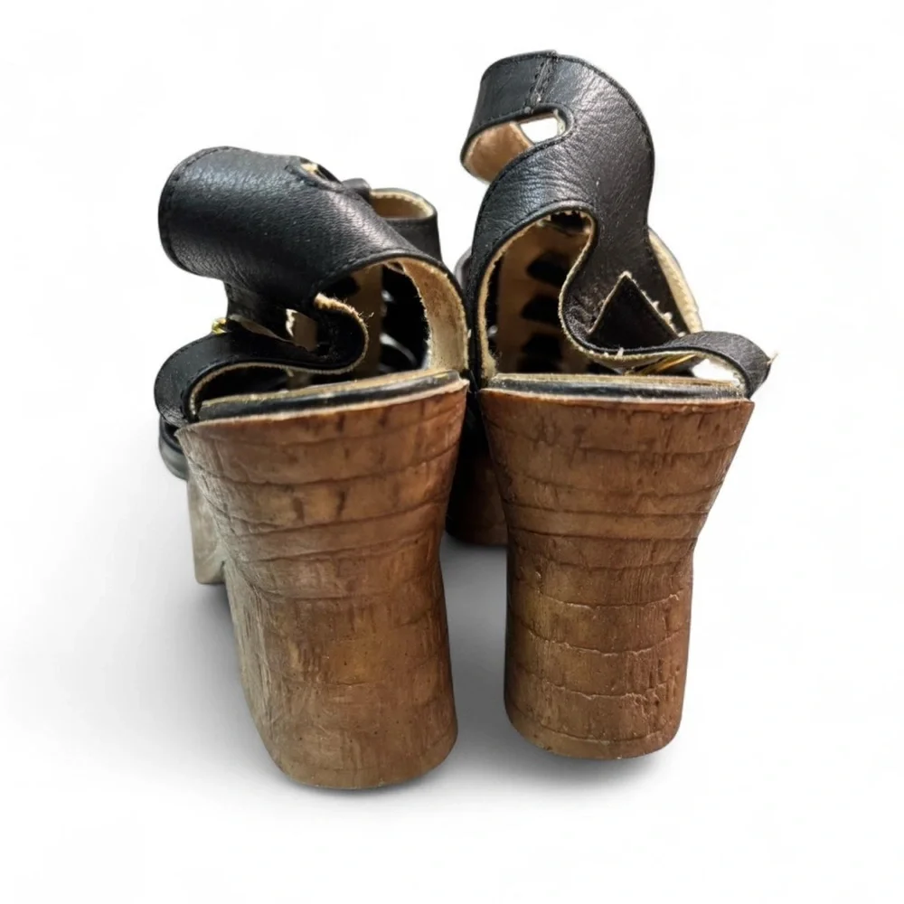Vintage City Nights Black Leather Platform Sandal Clogs Gold Buckle‎ Size 6 est.